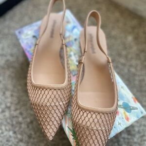 Jeffrey Campbell Tan Flats with Woven Slingback Design